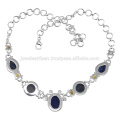 Collier en argent massif Lapis et Citrine Gemstone 925 Jewewlry